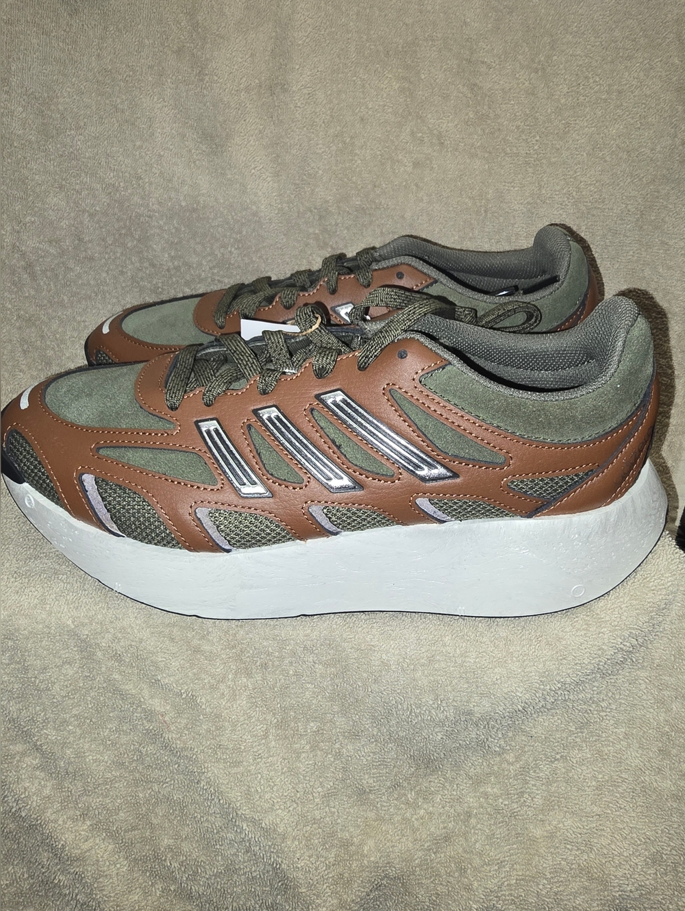 Adidas Originals Adizero Aruku sneakers in a "Preloved Brown" and "Olive Strata"